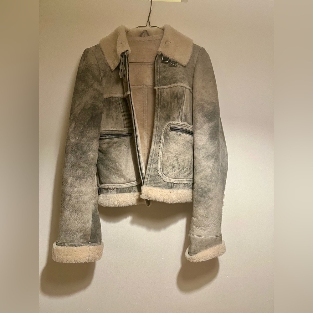 Elements by vakko shearling and leather jacket XS
